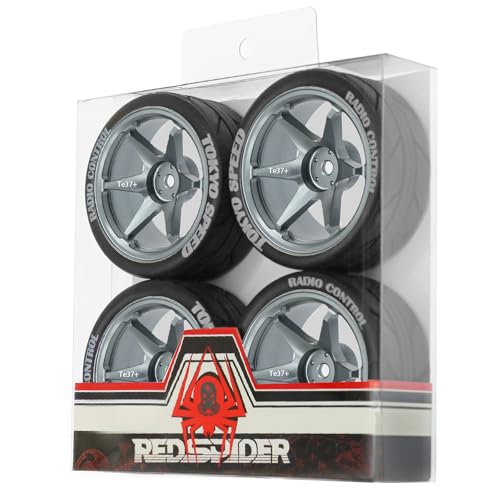REDSPIDER 12mm Hex RC Wheels and Tires Metal Wheel Rims OD2.56'' RC Rally Racing Tyres for Tamiya TT01 TT02 XV01 TA06 A959 PTG2 HPI KYOSHO PTG2 Traxxas 1:10 Street Touring Drift Car (Titanium) - color: Titanium