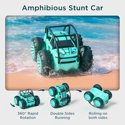 MaxTronic Amphibious Remote Control Car,Rechargeable RC Cars Toy 360° Flips Rotation Stunt Crawler 15KM/H 4WD All Terrain Outdoor Indoor Toy for Kids Boys Girls 3-12 - color: Mint Green