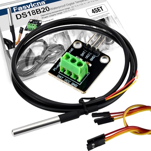 4 Pack DS18B20 Waterproof Temperature Sensor Probe, Stainless Steel Digital Sensor with Adapter Cable, Compatible with Arduino, Raspberry Pi, ESP32