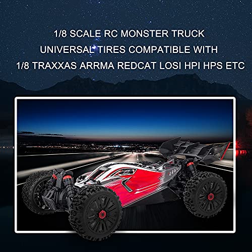 OGRC 1/8 RC Wheels and Tires 17mm Hex RC Monster Truck Buggy PreGlued RC Tires and Rims with Foam Inserts for Traxxas,Redcat, Losi, HPI, HPS 1/8 RC Car Etc Set of 4