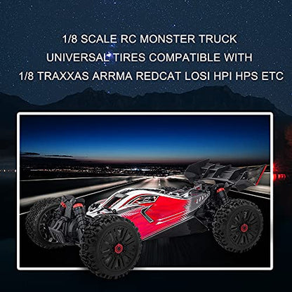 OGRC 1/8 RC Wheels and Tires 17mm Hex RC Monster Truck Buggy PreGlued RC Tires and Rims with Foam Inserts for Traxxas,Redcat, Losi, HPI, HPS 1/8 RC Car Etc Set of 4