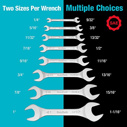 DURATECH Super-Thin Open End Wrench Set, SAE, 8-Piece, Slim Wrench Set | 1/4", 9/32", 5/16", 3/8", 11/32", 13/32", 7/16", 1/2", 9/16", 11/16", 3/4", 13/16", 7/8", 15/16", 1", 1-1/16", Rolling Pouch - color: Silver, size: SAE