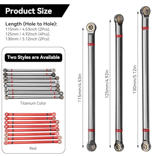 RC Link Rods, 8Pcs Aluminium Alloy Rod Links Linkage Chassis 313mm Wheelbase for Axial SCX10 1/10 Scale RC Crawler Car Steering Linkage Upper & Lower Upgrade Parts(Ti) - color: Ti