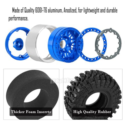 4Pcs RC 1.9 Wheel Tires for 1/10 TRX4 TRX6 SCX10 SCX10 II 90046 SCX10 III AXI03007 SCX10 Pro Gen7/8 D90 VS4-10 MST CFX RC Crawler Car,12mm Hex Wheels Rims & Rubber Tires w/Sponge,Navy Blue - color: Navy Blue - (1.9 Beadlock Wheel)