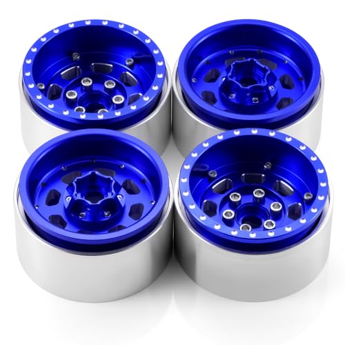 MORLORDY 4PCS Aluminum 1.9" Beadlock Wheel Rims for Most 1/10 RC Crawlers SCX10 90046, SCX10 I II III, TRX4, TRX6, CCO1, RC-4WD, D90, Wraith 90018, RR10 90048, 90053, RBX10, VS4-10, Gen7 8 (Blue) - color: Blue