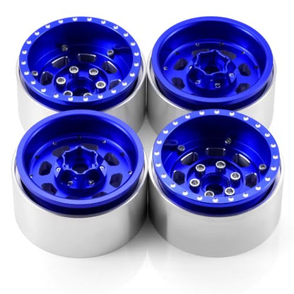 MORLORDY 4PCS Aluminum 1.9" Beadlock Wheel Rims for Most 1/10 RC Crawlers SCX10 90046, SCX10 I II III, TRX4, TRX6, CCO1, RC-4WD, D90, Wraith 90018, RR10 90048, 90053, RBX10, VS4-10, Gen7 8 (Blue) - color: Blue