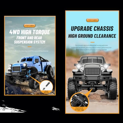 1/18 Scale RC Pickup Truck for Adult, 2.4GHz 4WD Off-Road Remote Control Drift Car, RC Rock Crawler with LED Lights, 12km/h High Speed & Waterproof ESC - color: Grey, size: 3 Battery