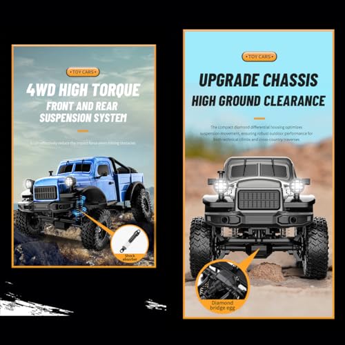 1/18 Scale RC Pickup Truck for Adult, 2.4GHz 4WD Off-Road Remote Control Drift Car, RC Rock Crawler with LED Lights, 12km/h High Speed & Waterproof ESC - color: Grey, size: 2 Battery