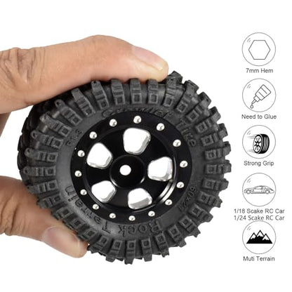 1.3" RC Crawler Tires & Aluminum Beadlock Wheels Rock Terrain Rubber Tires for 1/18 TRX4M, 1/24 SCX24 & Upgraded RC Rock Crawler