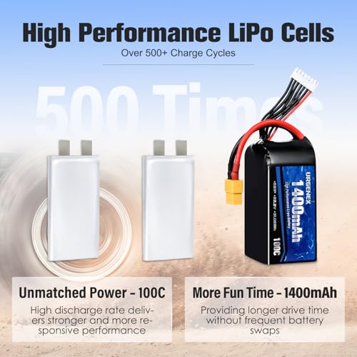 6S Lipo Battery 1400mAh 22.2V 100C with XT60 Plug Fit for FPV Drone Quadcopter Helicopter Airplane Rechargeable Racing Battery - style: 2PACK