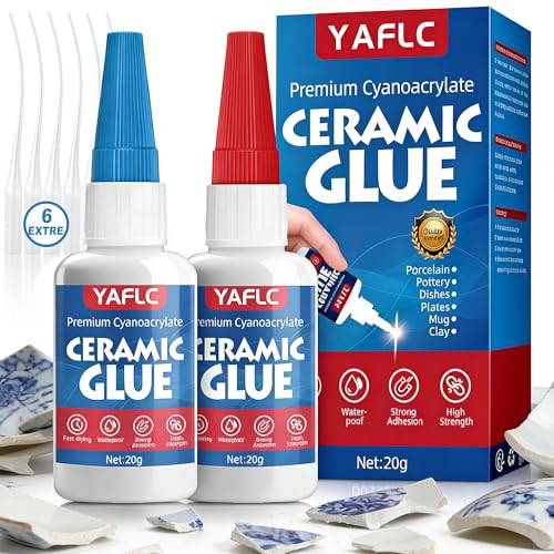 Ceramic Glue Repair Kit, Liquid Super Glue for Ceramic Repair 40g | Clear Instant Cyanoacrylate Adhesives for Food Safe, All Purpose for Shoe Plastic Leather Glass Metal Wood Pottery Porcelain - style: Ceramic Glue