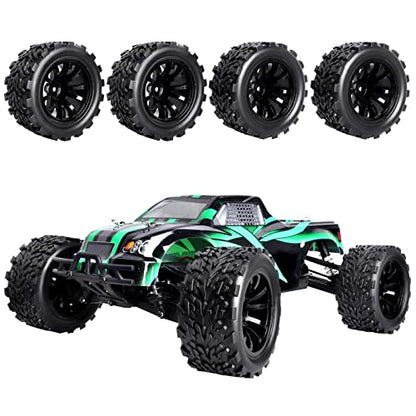 HobbyPark PreGlued Mounted 12mm Hex Hubs RC Truck Tires and Wheels 2.8 Tires with Foam Inserts for Traxxas Rustler Stampede Hoss 4x4 Redcat RC Monster Truck Set of 4 (117x57mm(HxW)) - size: 117x57mm(HxW)