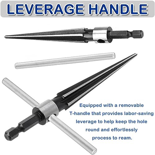 JONMON Tapered Reamer - 5-16mm Hand T Handle Straight Flute Hex Shank Construction Taper Bridge Pin Hole Handheld Reamer Drilling Tool for Chamfering, Sinking Plastic Wood Alloy Steel