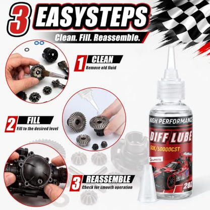 2 OZ RC Differential Oil 50K CST, Silicone RC Diff Fluid for Sealed Differentials, High Viscosity Car Differential Oil for Lubricating R/C Cars & Trucks, Radio Controlled Electric Vehicles - color: Red, style: 50K