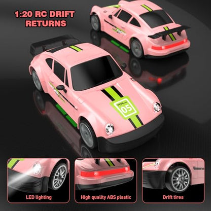 Remote Control Car 1:20 RC Drift Car 2.4GHz 4WD 20KM/H | RC Cars Vehicle with LED Lights Drifting Tire 2Pcs Rechargeable Batteries Toy Cars for Adults Boys Girls (pink) - color: Pink