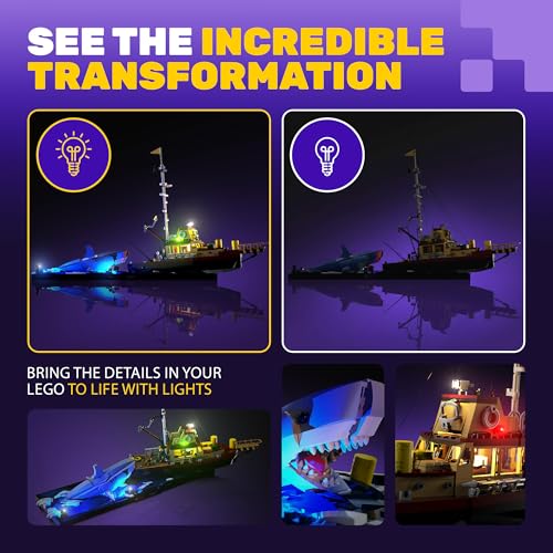 Light My Bricks Light Kit for Lego Jaws #21350 |LED Lighting Kit Compatible with Jaws Lego Set| Adds Realistic Ambience to Your Boat Display (Set Not Included)
