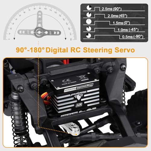 HobbyPark Waterproof RC Servo High Torque Coreless Motor Metal Gear Digital Servo Aluminum Case Parts for 1/8 1/10 RC Crawler SCX10 TRX4 RC Truck RC Car Buggy Basher Control Angle 180° (45kg Torque)