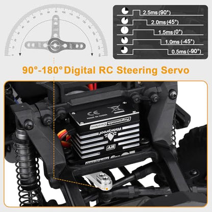 HobbyPark Waterproof RC Servo High Torque Coreless Motor Metal Gear Digital Servo Aluminum Case Parts for 1/8 1/10 RC Crawler SCX10 TRX4 RC Truck RC Car Buggy Basher Control Angle 180° (45kg Torque)
