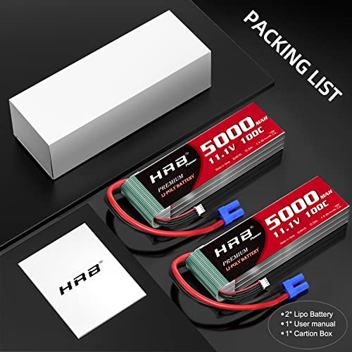 HRB 2PCS 3S 5000mAh Lipo Battery EC5 100C 11.1V Compatible with RC Plane