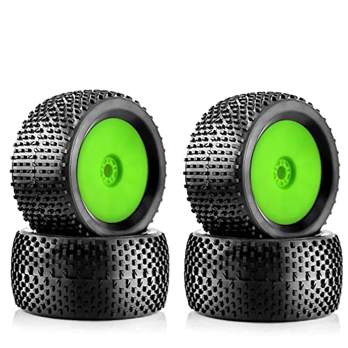 1/8 RC Off Road Racing Truck Tires And Wheels 17mm Hex Rubber Buggy Tyres OD 140mm For 1:8 Scale Monster Truck Car Arrma Typhon 6S Talion 4WD HPI HSP BAZOOKA CAMPER Kyosho TRAXXAS 4PCS (Green) - color: Green