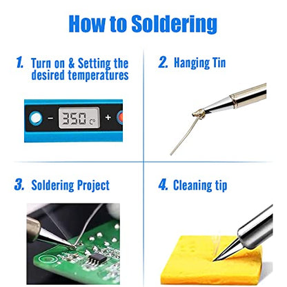LDK 80W Soldering Iron Kit, LCD Digital Soldering Welding Tool | with Ceramic Heater Stable Temperature for DIY and Professional Use - color: Digital 80w Blue