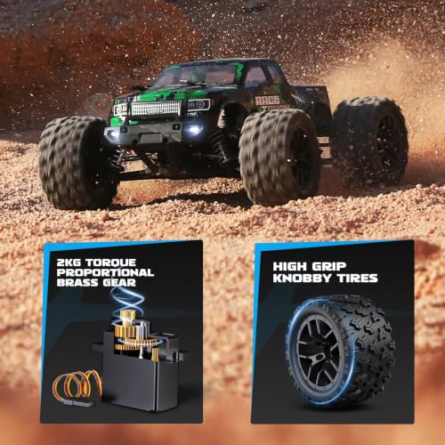 HAIBOXING 18859 1:18 Scale All Terrain RC Car, Hobby 4WD Remote Control Car | 2.4GHz Electric RC Vehicle 36 KPH High Speed 4X4 Waterproof Off-Road RC Truck with Two Rechargeable Batteries for RC Driving - color: Green-black