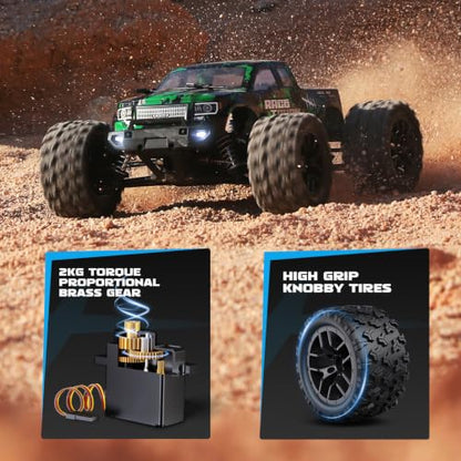 HAIBOXING 18859 1:18 Scale All Terrain RC Car, Hobby 4WD Remote Control Car | 2.4GHz Electric RC Vehicle 36 KPH High Speed 4X4 Waterproof Off-Road RC Truck with Two Rechargeable Batteries for RC Driving - color: Green-black