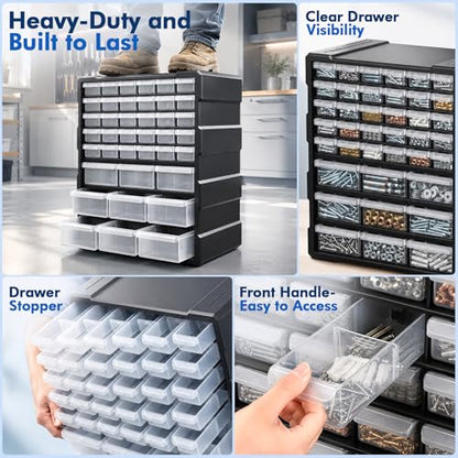 Drawer Organizer for Garage Building Bricks Storage,Thicker Craft Organizers Storage with Dividers Labels for Hardware,Screws,Nuts Bolts,Teacher Toolbox,Charms,Beads,Craft,Scrapbook - size: 39 Drawer