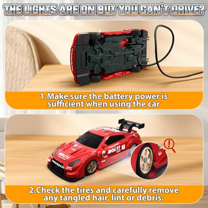 1/43 Mini RC Drift Car with Gyro, 2.4GHz Full Proportional RC Car, 20KM/H Professional High Speed Remote Control Car with Lights, Desktop Drift Car Racing Toy Gifts to Adults Kids Boys - color: Red