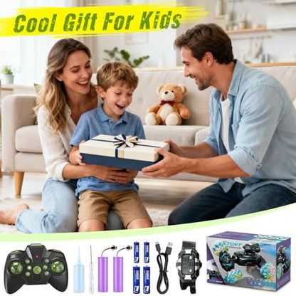 Gesture Sensing Remote Control Car, RC Cars Toys for Boys Age 6-12, 4WD Hand Controlled Twist & Transform 360° Spins Stunt Car with Mist, Light & Music, 8-10 Year Old Boys Birthday Gift Green - color: Green
