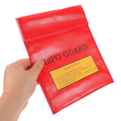 Explosion Proof Lipo Battery Bag - Fire Retardant Lithium Battery Safety Pouch for Charging and Storage - Protective Lipo Storage Guard with Sticky Band Red - size: 22.50X19.00X0.25CM