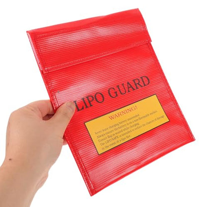 Explosion Proof Lipo Battery Bag - Fire Retardant Lithium Battery Safety Pouch for Charging and Storage - Protective Lipo Storage Guard with Sticky Band Red - size: 22.50X19.00X0.25CM