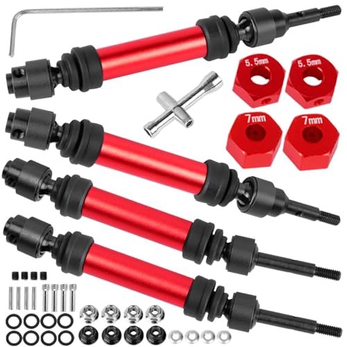 Drive Shaft Axles Upgrades Part for 1/10 Slash 4X4 VXL/Rustler 4X4 VXL/Stampede 4WD VXL,RC Steel #45 Front & Rear 4Pcs Driveshafts CVD w/Hex Hops Up,Red - color: Red - (Axles)