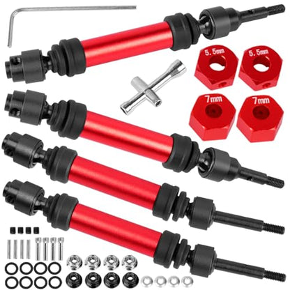 Drive Shaft Axles Upgrades Part for 1/10 Slash 4X4 VXL/Rustler 4X4 VXL/Stampede 4WD VXL,RC Steel #45 Front & Rear 4Pcs Driveshafts CVD w/Hex Hops Up,Red - color: Red - (Axles)
