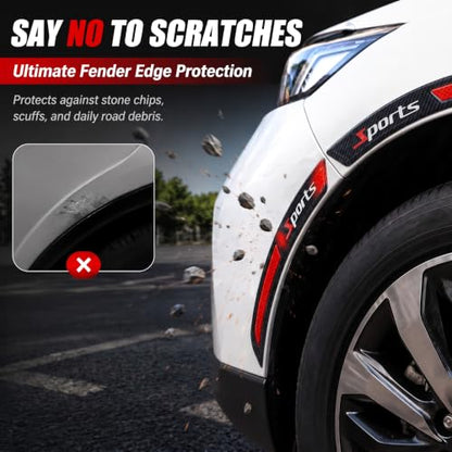 4 PCS Car Wheel Eyebrow Strips, Carbon Fiber Sports Style Fender Flare Protector, Reflective Anti-Collision Fender Edge Trim Stickers, Universal for Most Cars SUVs Trucks (Red) - color: Red