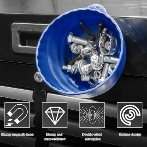 Magnetic Nut Cup, Curved Magnetic Parts Tray Bolts Organizer Holds Up to 5 Pounds, Multi-Use Nuts Screws Bowl Small Parts Tray Attaches to Metal Surface, Car Accessories (Blue) - color: Blue