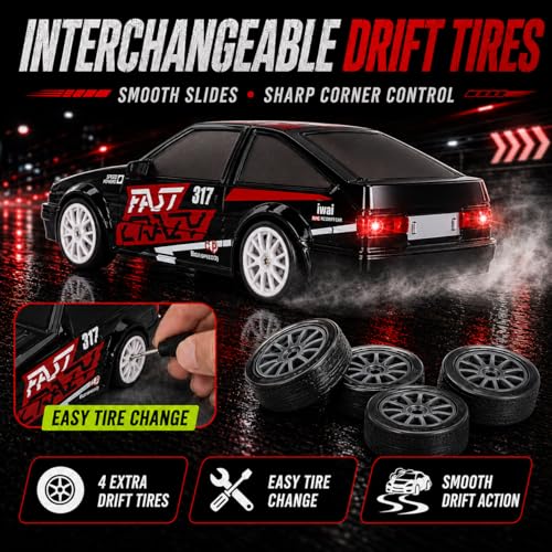 Liberty Imports RC Drift Car 1/24 2.4GHz 4WD Remote Control Sport Racing On-Road Vehicle with LED Light, Batteries and Drift Tires (Style 4) - style: Black