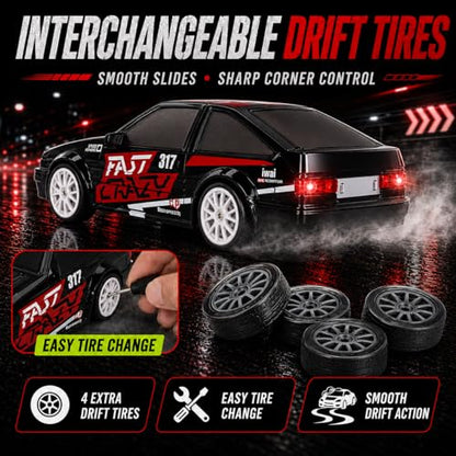 Liberty Imports RC Drift Car 1/24 2.4GHz 4WD Remote Control Sport Racing On-Road Vehicle with LED Light, Batteries and Drift Tires (Style 4) - style: Black