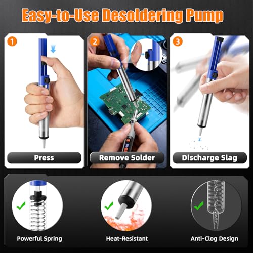 90W Digital Soldering Iron Kit for Electronics with Adjustable Temperature | 356-932°F (180-500°C) with ON/OFF Switch, Includes Desoldering Pump, Extra Tips & Accessories