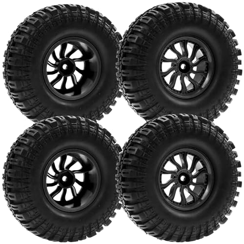 RC 1.9" RC Tires and Wheel Nylon Rims 12mm Hex Hub OD 106mm/4.25" Rubber Tyre 10-Spoke Compatible with 1/10 Axial SCX10 RC4WD D90 Tamiya CC01 TF2 Traxxas TRX4 RC Crawler (Black) - color: Black