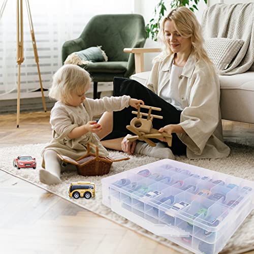 Double Sided Toy Car & Doll Storage Case - 48 Compartments, Portable Transparent Case - color: Transparent-48