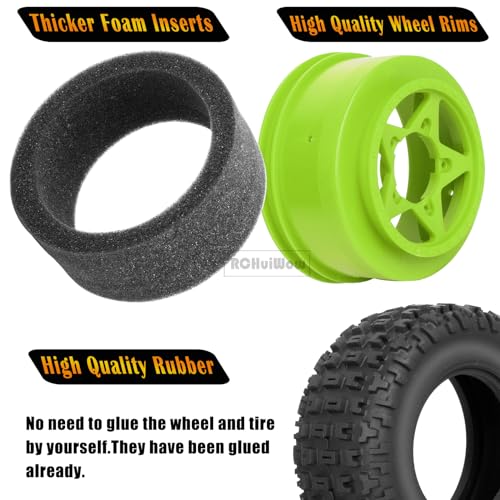 RC 12mm/14mm Hex Wheels & Tires for 1/10 RC Scale Truck,RC Truck Tires for 1/10 Slash 2WD 4×4 Senton Axia1 L0SI Red cat Rc 4wd,4PCS,Green - color: Green(4pack)