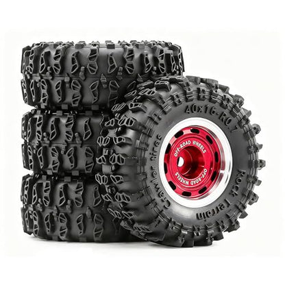 0.7” Wheel & Crawler Terrain Tire Set for 1/30 RC Crawler, -1.00mm Offset, Axial SCX30 & Redcat Ascent-32, CNC Aluminum Rims, 5mm Hex, Shims Screwdriver Included, Pre-Assembled, 4 pcs, Red - color: Red-1, size: Rock-trail-clean-out