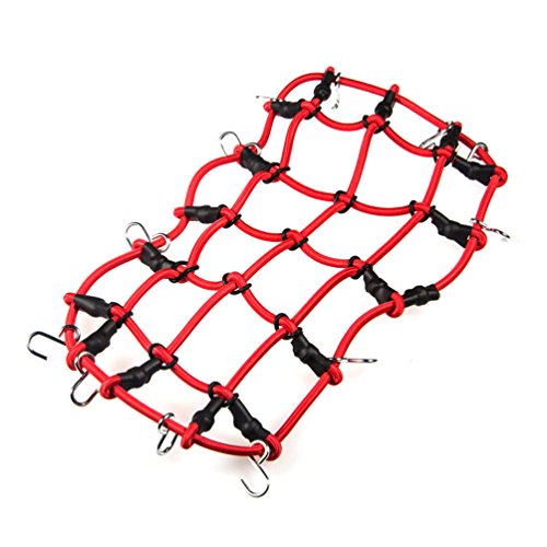 MOHERO 1/10 RC Elastic Luggage Net with Hook for 1:10th RC Vehicles RC Crawler Truck Car D90 TRX4 Roof Rack (Red) - color: Red