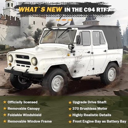 ARRIS WPL C94 UAZ-469 1/12 RC Rock Crawler 4WD Military Truck RTR | Realistic Military Body, Proportional Steering, Off-Road Suspension, Hobby Grade - color: Wpl C94 White