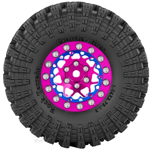 RC 1.3" Beadlock Wheel Tires Set/RC Wheels and Rim for 1/18 1/24 Trx4m SCX24 FCX24 RC Crawler Car,Aluminum 1.3 Wheel Rim Soft Rubber Tires w/Wheels Ring,Pink - color: Pink- (Wheel Tires)