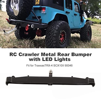RC Crawler Rear Bumper, Metal RC Bumper, RC Rear Bumper with Lights and Tow Hook for Axial SCX10II 90046 Remote Control Car