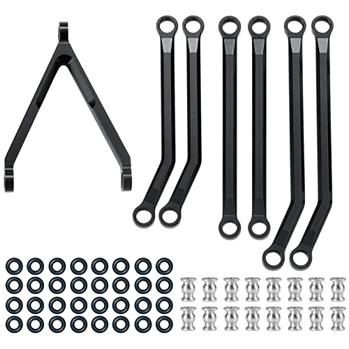 Aluminum Alloy High Clearance Shortened Chassis Link Y Link Pull Rod Set 7PCS SCX24 Upgrade Parts Compatible with 1/24 Axial SCX24 AXI00001 C10, AXI00002 Wrangler JLU, AXI00006 Bronco (Black) | High Clearance Link Set 7PCS Compatible with 1/24 Axial SCX24