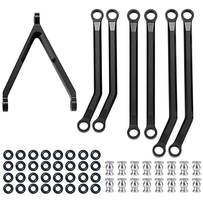 Aluminum Alloy High Clearance Shortened Chassis Link Y Link Pull Rod Set 7PCS SCX24 Upgrade Parts Compatible with 1/24 Axial SCX24 AXI00001 C10, AXI00002 Wrangler JLU, AXI00006 Bronco (Black) | High Clearance Link Set 7PCS Compatible with 1/24 Axial SCX24