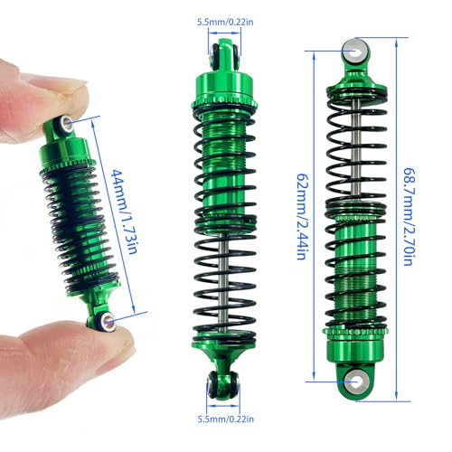 Aluminum Front & Rear Shock Absorber Set for 1/18 RC Cars, Threaded Oil Shocks Suspension Upgrade, 4-Pack (Red/Green) (Green) - color: Green
